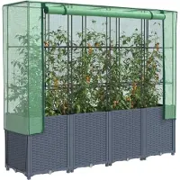 vidaXL Potager surélevé avec couverture de serre aspect rotin 160x40x153 cm