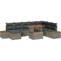 vidaXL Ensemble de canapé de jardin avec mémoire 9 pcs Gris Poly Rattan