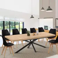 IDMarket Table à manger extensible rectangle ALIX avec rangement 10-12 personnes pied araignée bois et noir 200-240 cm