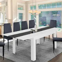 IDMarket Table à manger extensible GEORGIA 6-10 personnes blanche et grise 140-220 x 90 cm
