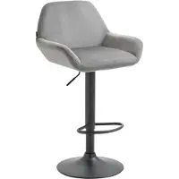 Décoshop26 Tabouret de bar en velours rembourré gris base trompette métal noir mat TDB10420