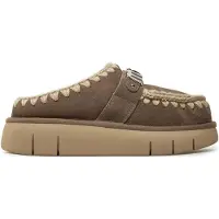 Mou pour femme. MU.FW531001A Sabots Bounce sabots en cuir logo en métal, taupe (37), 3 à 5 cm, Aucun, Casuel