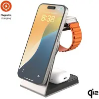 FIXED Chargeur inductif 3en1, Q2i, 15W, avec MagSafe, pour iPhone / Apple Watch / AirPods, MagPowerstation Alu 2, titane-noir