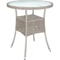 Casaria Table en résine tressée ronde Ø 60cm beige avec plateau de verre