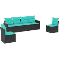 vidaXL Ensemble de 6 canapés de jardin avec coussins, polyrattan noir
