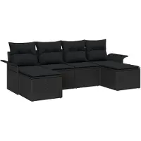vidaXL Ensemble de canapé de jardin avec coussins 6 pcs noir poly rotin
