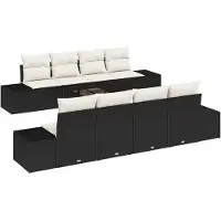 vidaXL Ensemble de canapés avec coussins, 7 pièces, noir et crème, en rotin synthétique