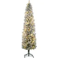 HOMCOM Sapin de Noël artificiel LED mince enneigé H.180 cm 329 branches