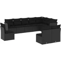 vidaXL Ensemble de 10 canapés de jardin avec coussins noir poly rotin