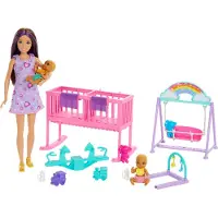 Barbie Coffret de jeu Skipper « Chambre des jumelles ». Bébés et accessoires HXM99