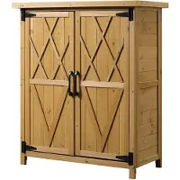Outsunny Abri de jardin armoire de jardin extérieur sur pied dim. 75L x 40l x 90H cm 3 étagères 2 portes toit en tôle galvanisé étanche bois sapin jaune