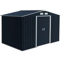 Outsunny Abri de jardin en métal 5,4 m² cabane de jardin 277 x 195 x 192 cm cabanon rangement outils avec fondation, porte coulissante verrouillables et 4 aérations - gris foncé