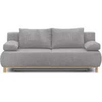 MIKA Banquette convertible 3 places - Velours côtelé gris clair - Coffre de rangement - L 192 x H 84 x P 93 cm