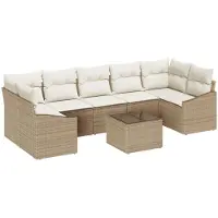 vidaXL Ensemble de canapés avec coussins 8 pcs Beige et Crème Poly-Rotin