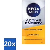 Nivea Crème pour le visage MEN Active Energy avec caféine 50 ml - Pack avantage - 20 pièces