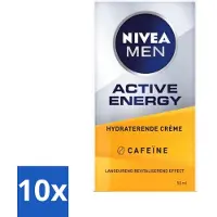 Nivea Crème pour le visage MEN Active Energy avec caféine 50 ml - Pack avantage - 10 pièces