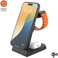 FIXED Chargeur inductif 3en1, Q2i, 15W, avec MagSafe, pour iPhone / Apple Watch / AirPods, MagPowerstation Alu 2, Noir