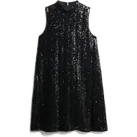 Superdry pour femme. W8012035A Robe à paillettes noire (L), Casuel, Fête, Classique, Polyester, Sans manches / bretelles