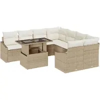 vidaXL Ensemble de canapé de jardin avec coussins 9 pcs Beige et crème Poly-Rotin