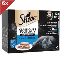 Sheba Classiques Pour Chats 72 Barquettes Terrine Coffret Océan 85g (6x12)