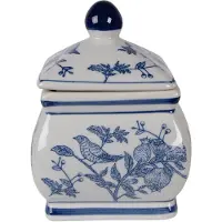 Clayre & Eef Couvercle pour bocal à provisions 13x13x17 cm Blanc Bleu Céramique