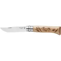 Opinel - Couteau pliable gravé - Couteau Gravé Ski N°08 Hêtre en Cuir - Marron
