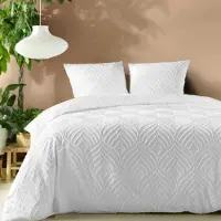 Home Maison Parure De Lit 3 Pièces Tufté Microfibre Blanc 240x220 Cm