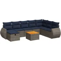vidaXL Ensemble de salon de jardin 9 pièces avec coussins Gris Poly rotin