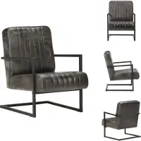 vidaXL Fauteuil Cantilever Distressed Gris Cuir véritable - Fauteuil