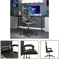 The Living Store Chaise de jeu Pivotante Noir et camouflage Similicuir
