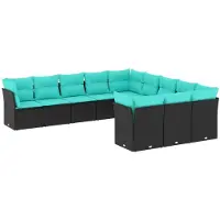 vidaXL Ensemble de 11 canapés de jardin avec coussins, polyrattan noir