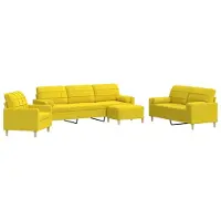 vidaXL Ensemble de canapés 4 pièces avec pouf & coussins décoratifs Tissu jaune clair