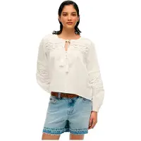 Superdry pour femme. W6012022A Chemisier en dentelle Ibiza blanc (XS), Casuel, Coton, Manche longue