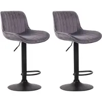 CLP - Ensemble de 2 tabourets de bar Lentini, revêtus de velours, pivotants et réglables en hauteur. Couleur : gris foncé. Structure : noire