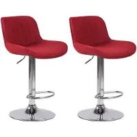 CLP Lot de 2 Tabourets de bar réglable en tissu Rouge