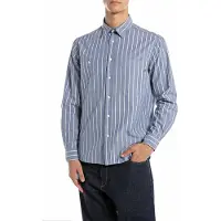 Replay pour homme. M4153.000.52852 Chemise teinte en fil bleu (S), Casuel, Classique, Polyester, Manche longue