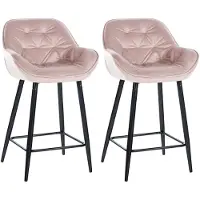 CLP , ensemble de 2 tabourets de bar Gibson, modèle "Tresenstuhl", rembourrés avec repose-pieds, couleur rose, revêtus en velours