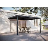 HABITAT ET JARDIN Pergola adossée en aluminium "Windsor" - Gris anthracite - 3 x 4 m