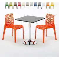 GRAND SOLEIL Noir Table carrée et 2 chaises Ensemble de mâts intérieurs en polypropylène coloré Gruvyer Mojito - Orange