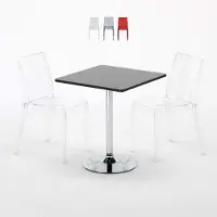 GRAND SOLEIL Noir Table carrée et 2 chaises Transparent Coloré Cristal Light Platinum - Transparent