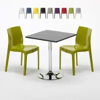 GRAND SOLEIL Noir Table carrée et 2 chaises Ensemble de mâts intérieurs en polypropylène coloré Ice Mojito - Vert