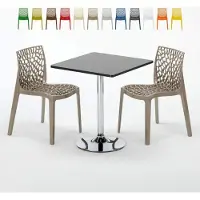 GRAND SOLEIL Noir Table carrée et 2 chaises Ensemble de mâts intérieurs en polypropylène coloré Gruvyer Mojito - Beige Jute