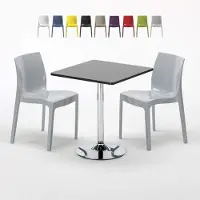 GRAND SOLEIL Noir Table carrée et 2 chaises Ensemble de mâts intérieurs en polypropylène coloré Ice Mojito - Gris