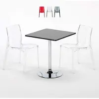 GRAND SOLEIL Noir Table carrée et 2 chaises Ensemble de mâts intérieurs en polypropylène coloré Femme Fatale Phantom - Transparent