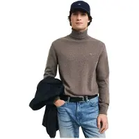 Gant pour homme. 8060070 Pull en coton et laine à col roulé vert (L), Marron, Casuel