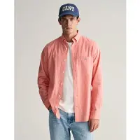 Gant pour homme. 3240100 Chemise à coupe régulière en coton et lin rose (M), Casuel, Manche longue