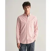 Gant pour homme. 3240060 Chemise en lin et coton à rayures roses, coupe régulière (M), Casuel, Manche longue