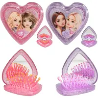 TOPModel - Folding Hairbrush with Mirror - Heart Shaped - Transparent Pink and Purple (0413