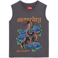 Superdry pour femme. W6011781A Débardeur avec strass Tattoo gris (M), Casuel, Coton, Sans manches / bretelles