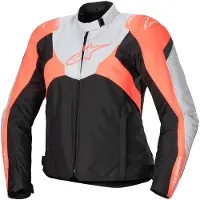 Alpinestars Stella T-Jaws V4 blouson textile moto étanche pour femme, noir/gris clair/fluo-corail, L